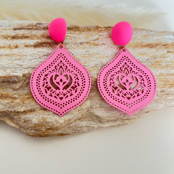 Colorful Ornate Earrings - Pop-of-color Statement Earrings - Summer Earrings - Picture 14 of 16